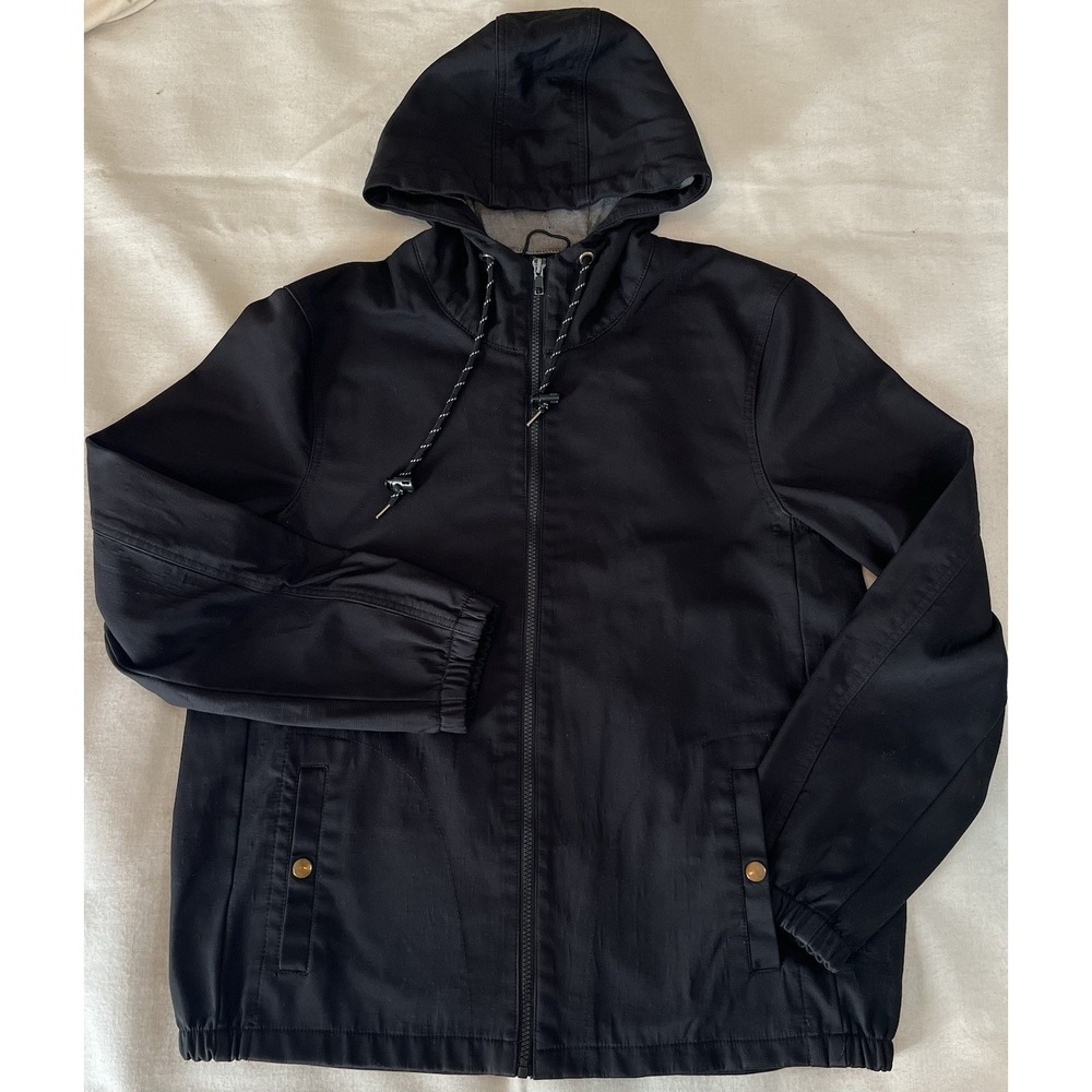 Nomad Jacket Men's Size L Black Tech Fleece Lined Hooded Full Zip Snap Pockets
